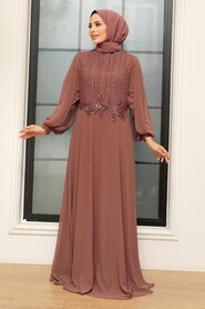  Long Sleeve Brown Islamic Dress 25819KH - 1