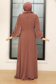  Long Sleeve Brown Islamic Dress 25819KH - 3
