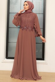  Long Sleeve Brown Islamic Dress 25819KH - 2
