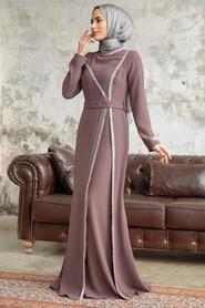  Long Sleeve Brown Muslim Evening Gown 37261KH - 2