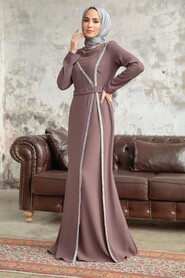 Long Sleeve Brown Muslim Evening Gown 37261KH - 1