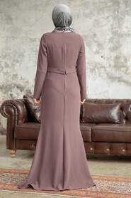  Long Sleeve Brown Muslim Evening Gown 37261KH - 3