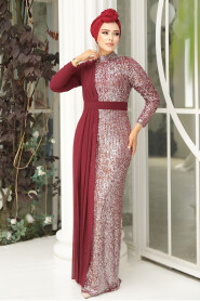  Long Sleeve Claret Red Islamic Prom Dress 25851BR - 2