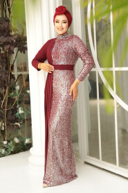  Long Sleeve Claret Red Islamic Prom Dress 25851BR - 1