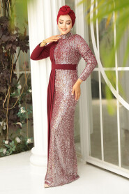  Long Sleeve Claret Red Islamic Prom Dress 25851BR - 3