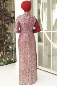  Long Sleeve Claret Red Islamic Prom Dress 25851BR - 4