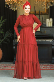 Neva Style - Long Sleeve Claret Red Muslim Evening Dress 55621BR - 2