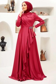  Long Sleeve Claret Red Muslim Wedding Gown 22431BR - 1