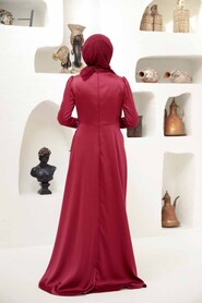  Long Sleeve Claret Red Muslim Wedding Gown 22431BR - 2