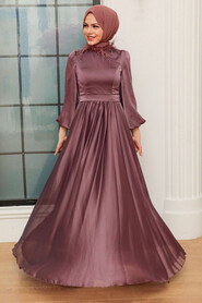  Long Sleeve Dark Dusty Rose Islamic Prom Dress 21330KGK - 3