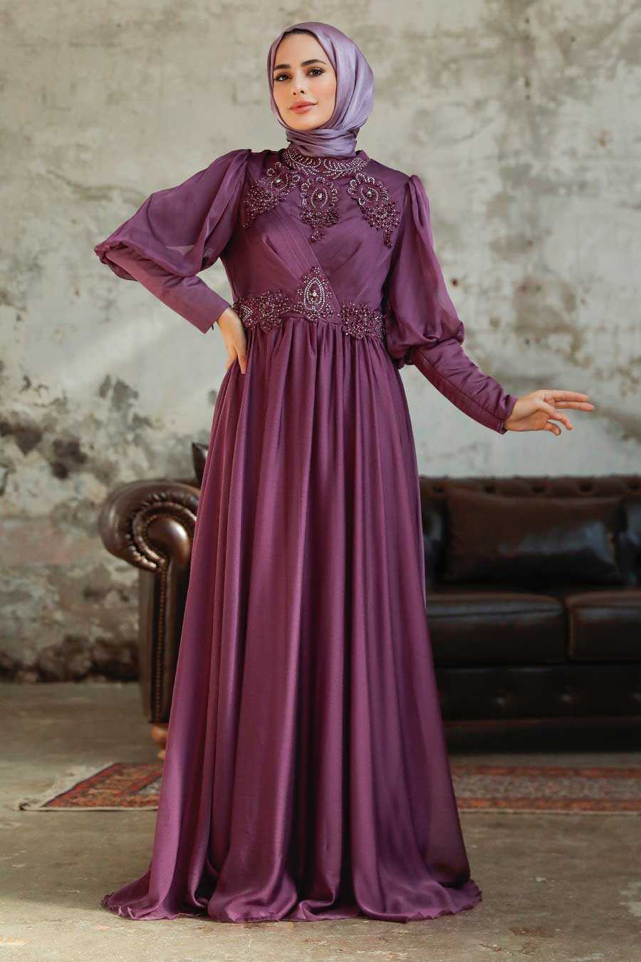 Neva Style - Long Sleeve Dark Dusty Rose Muslim Evening Dress 25822KGK