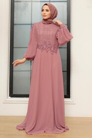  Long Sleeve Dusty Rose Islamic Dress 25819GK - 2