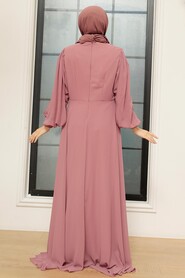  Long Sleeve Dusty Rose Islamic Dress 25819GK - 3