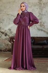 Long Sleeve Dusty Rose Muslim Evening Dress 25822GK - 2
