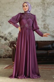  Long Sleeve Dusty Rose Muslim Evening Dress 25822GK - 1
