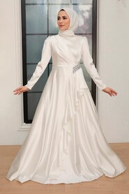  Long Sleeve Ecru Muslim Wedding Gown 22431E - NEVA STYLE