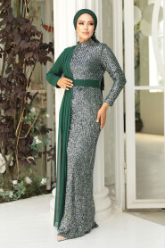  Long Sleeve Emerald Green Islamic Prom Dress 25851ZY - 2