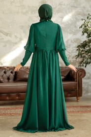 Neva Style - Long Sleeve Green Muslim Evening Dress 25822Y - Thumbnail