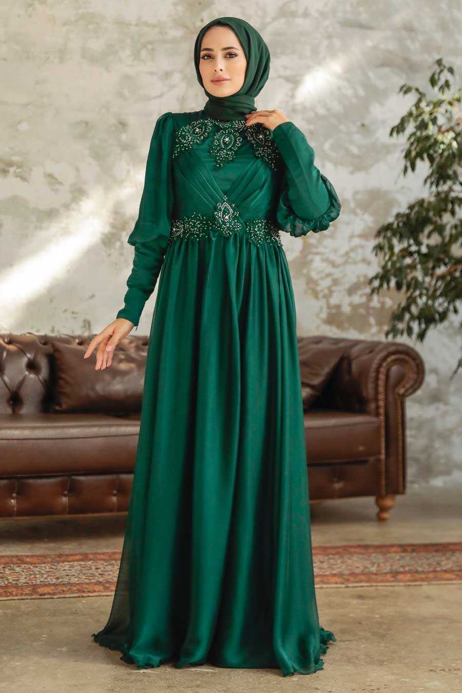 Neva Style - Long Sleeve Green Muslim Evening Dress 25822Y