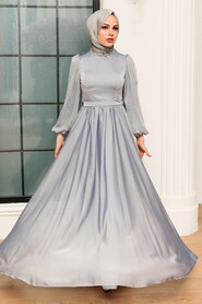  Long Sleeve Grey Islamic Prom Dress 21330GR - 2