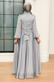  Long Sleeve Grey Islamic Prom Dress 21330GR - 3