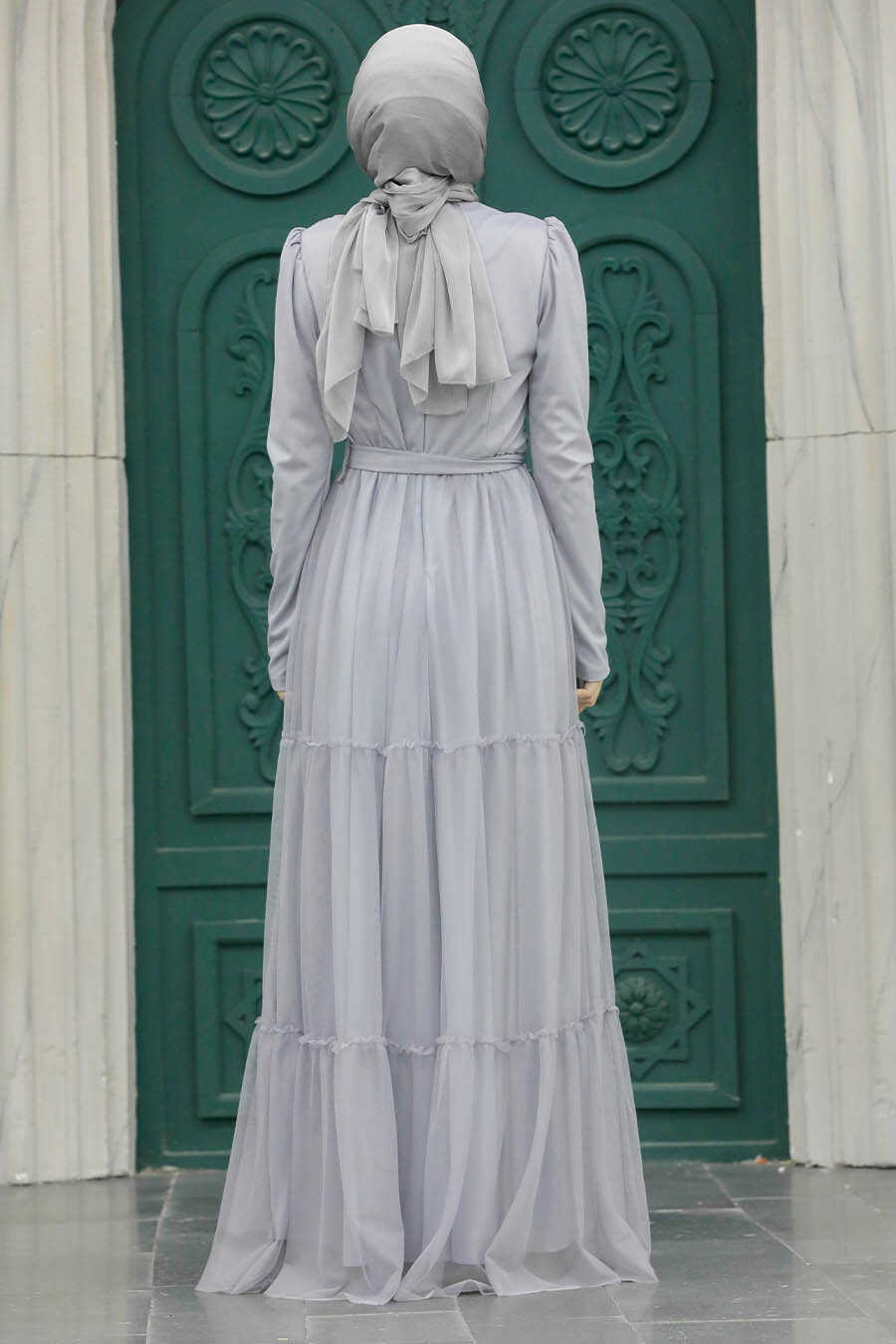 Neva Style - Long Sleeve Grey Muslim Evening Dress 55621GR