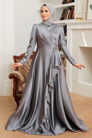  Long Sleeve Grey Muslim Wedding Gown 22431GR - 1