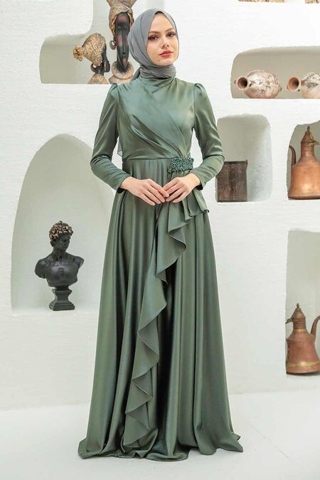  Long Sleeve Khaki Muslim Wedding Gown 22431HK - NEVA STYLE