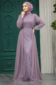 Neva Style - Long Sleeve Lila Modest Evening Gown 5632LILA - Thumbnail