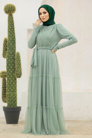 Neva Style - Long Sleeve Mint Muslim Evening Dress 55621MINT - Thumbnail