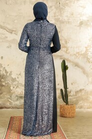  Long Sleeve Navy Blue Islamic Prom Dress 25851L - 3