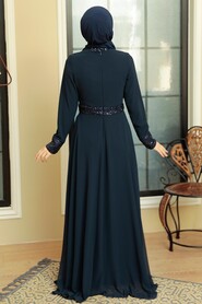  Long Sleeve Navy Blue Muslim Bridal Dress 5793L - 3