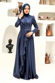  Long Sleeve Navy Blue Muslim Wedding Gown 22431L - 2