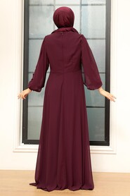  Long Sleeve Plum Color Islamic Dress 25819MU - 4