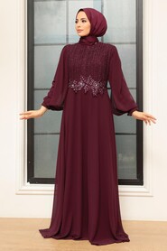  Long Sleeve Plum Color Islamic Dress 25819MU - 3