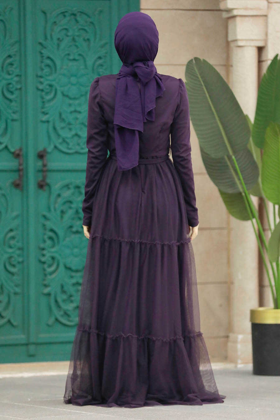 Neva Style - Long Sleeve Plum Color Muslim Evening Dress 55621MU