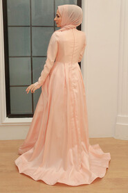  Long Sleeve Powder Pink Islamic Long Sleeve Maxi Dress 234PD - 2