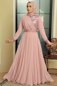  Long Sleeve Powder Pink Muslim Bridal Dress 5793PD - 2