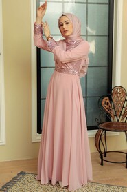  Long Sleeve Powder Pink Muslim Bridal Dress 5793PD - 3