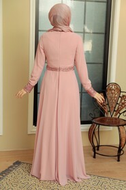  Long Sleeve Powder Pink Muslim Bridal Dress 5793PD - 4