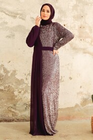 Neva Style - Long Sleeve Purple Islamic Prom Dress 25851MOR - Thumbnail
