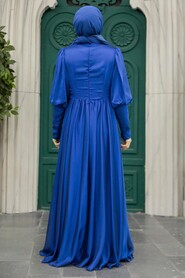  Long Sleeve Sax Blue Muslim Evening Dress 25822SX - 3