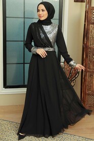  Long Sleeve Silver Muslim Bridal Dress 5793GMS - Thumbnail