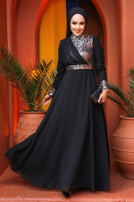  Long Sleeve Silver Muslim Bridal Dress 5793GMS - NEVA STYLE