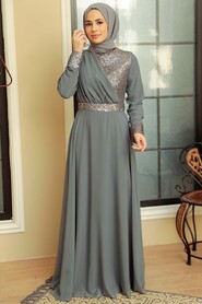  Long Sleeve Smoke Color Muslim Bridal Dress 5793FU - 2