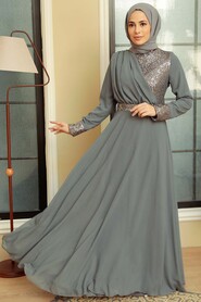  Long Sleeve Smoke Color Muslim Bridal Dress 5793FU - 1