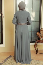  Long Sleeve Smoke Color Muslim Bridal Dress 5793FU - 3