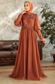  Long Sleeve Sunuff Colored Muslim Evening Dress 25822TB - Thumbnail