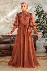  Long Sleeve Sunuff Colored Muslim Evening Dress 25822TB - Thumbnail