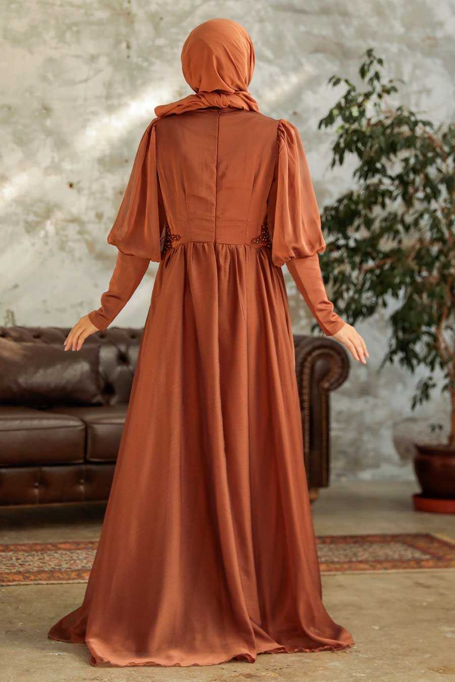  Long Sleeve Sunuff Colored Muslim Evening Dress 25822TB
